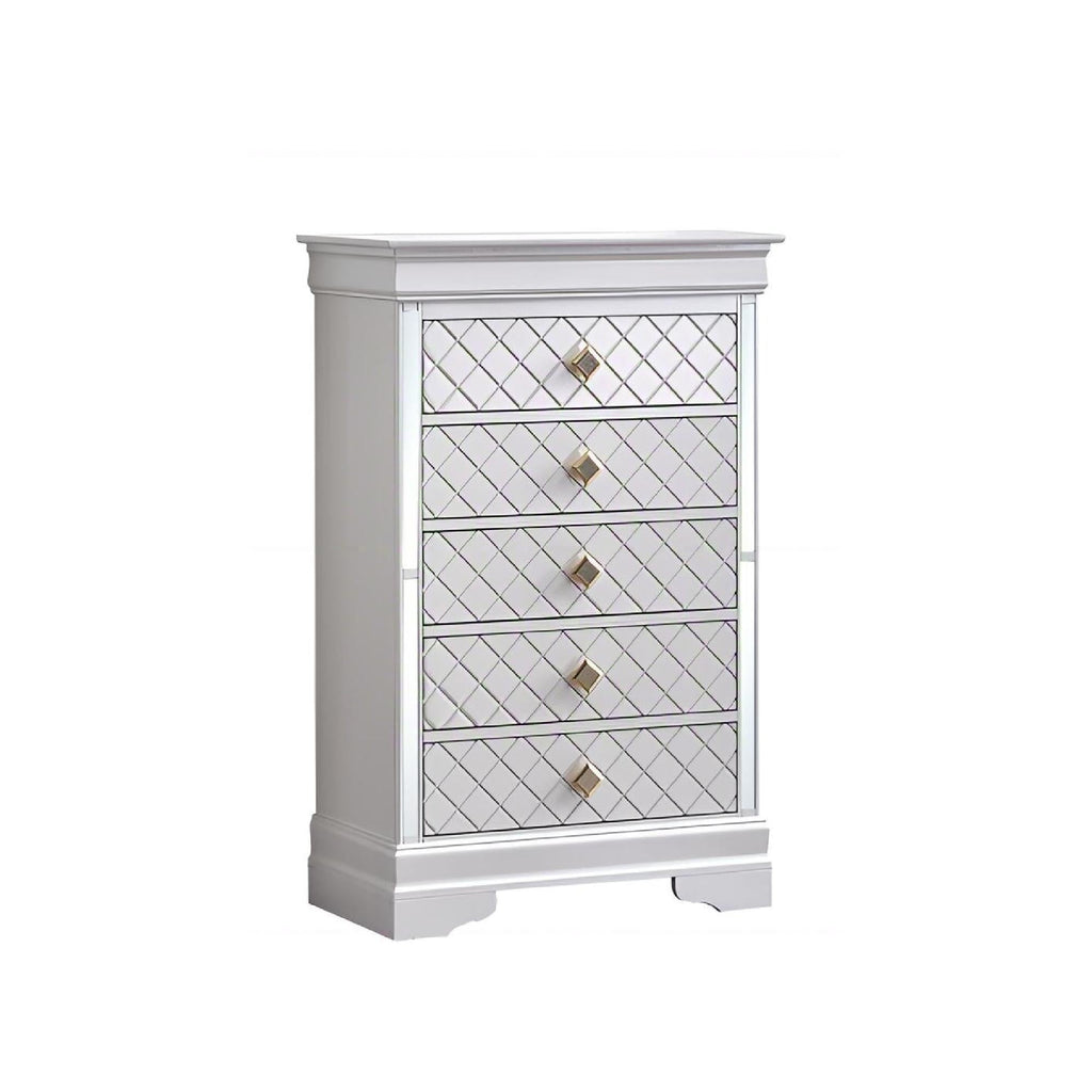 Embossed X Design Accent Chest with Crystal Pulls - Gray, Black, or Pearl Silver