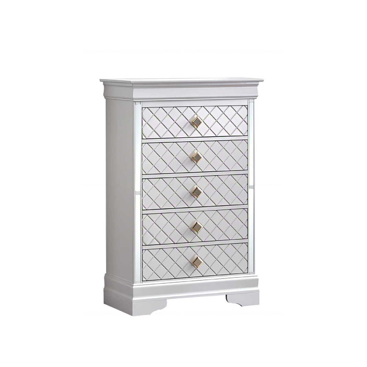 Embossed X Design Accent Chest with Crystal Pulls - Gray, Black, or Pearl Silver