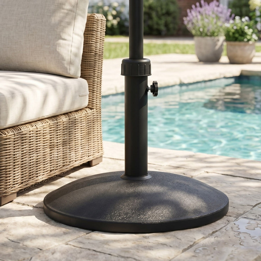 Black Round Outdoor Umbrella Base with Concrete Core - 35 lb