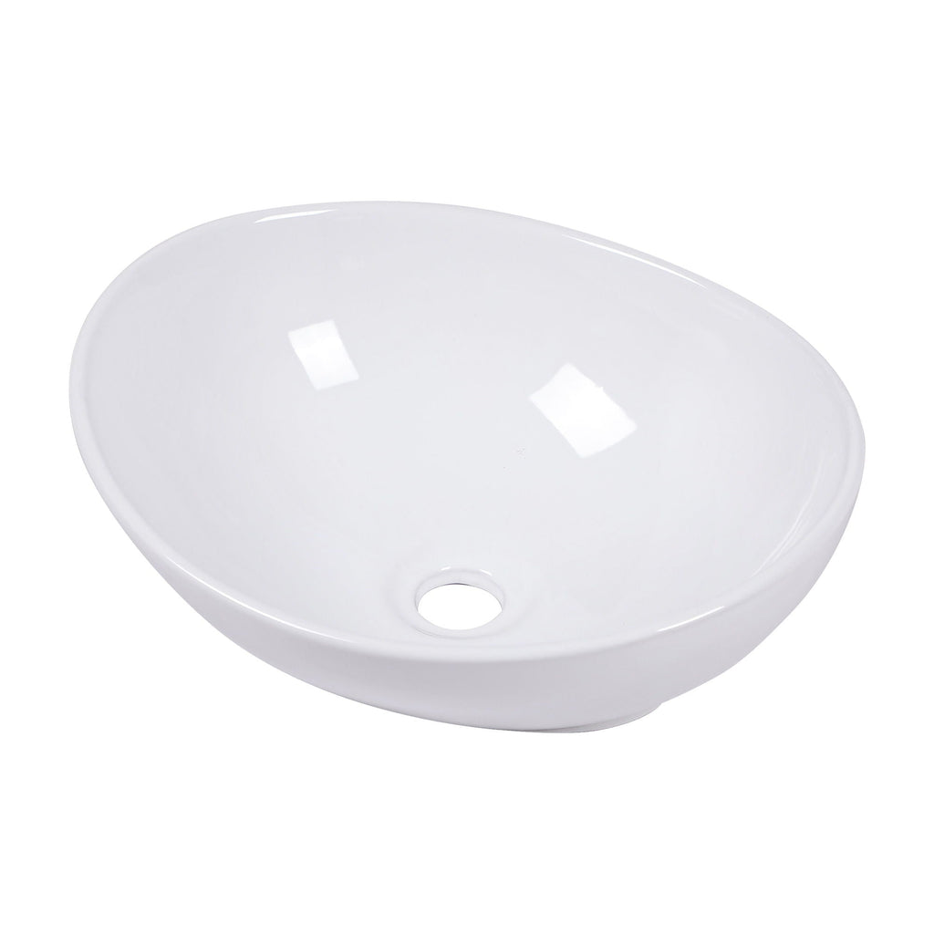 Oval Vessel Bathroom Sink with Stain-Resistant Ceramic - White