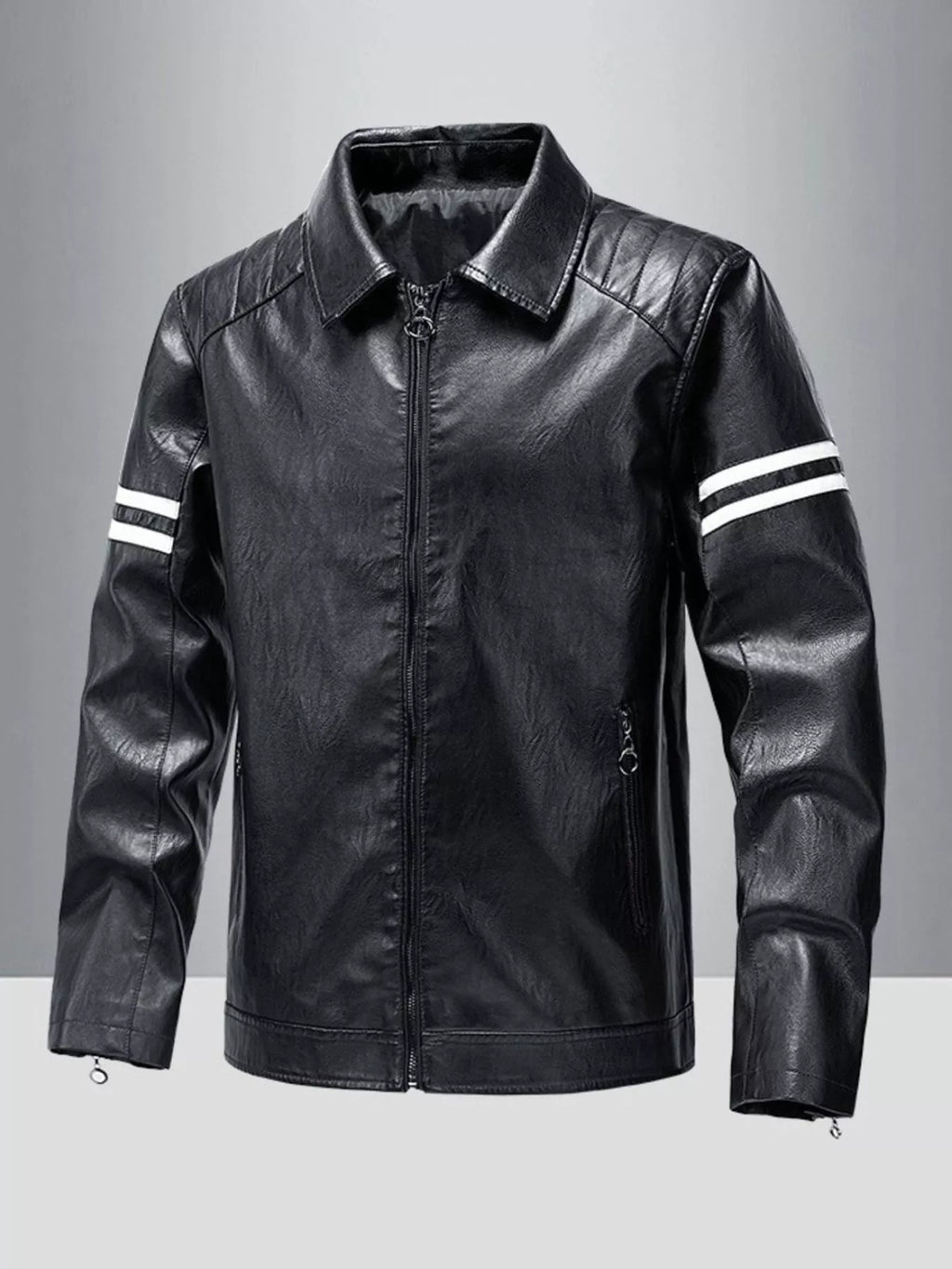 Men's Plus Size Zip Up Leather Motorcycle Jacket