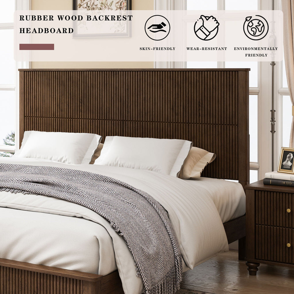 Platform Bed Frame with Tall Headboard - Solid Wood, Queen & King Sizes