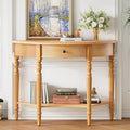 Farmhouse Half Moon Console Table with Drawer & Shelf - Rustic Finish
