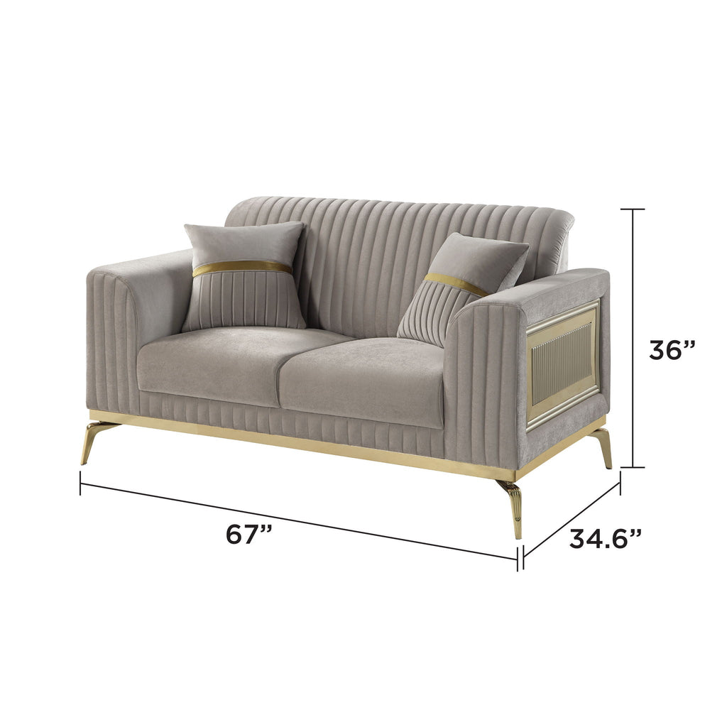 Antigua 2 Piece Living Room Set with Plush Cushions and Metal Accents - Black or Light Brown