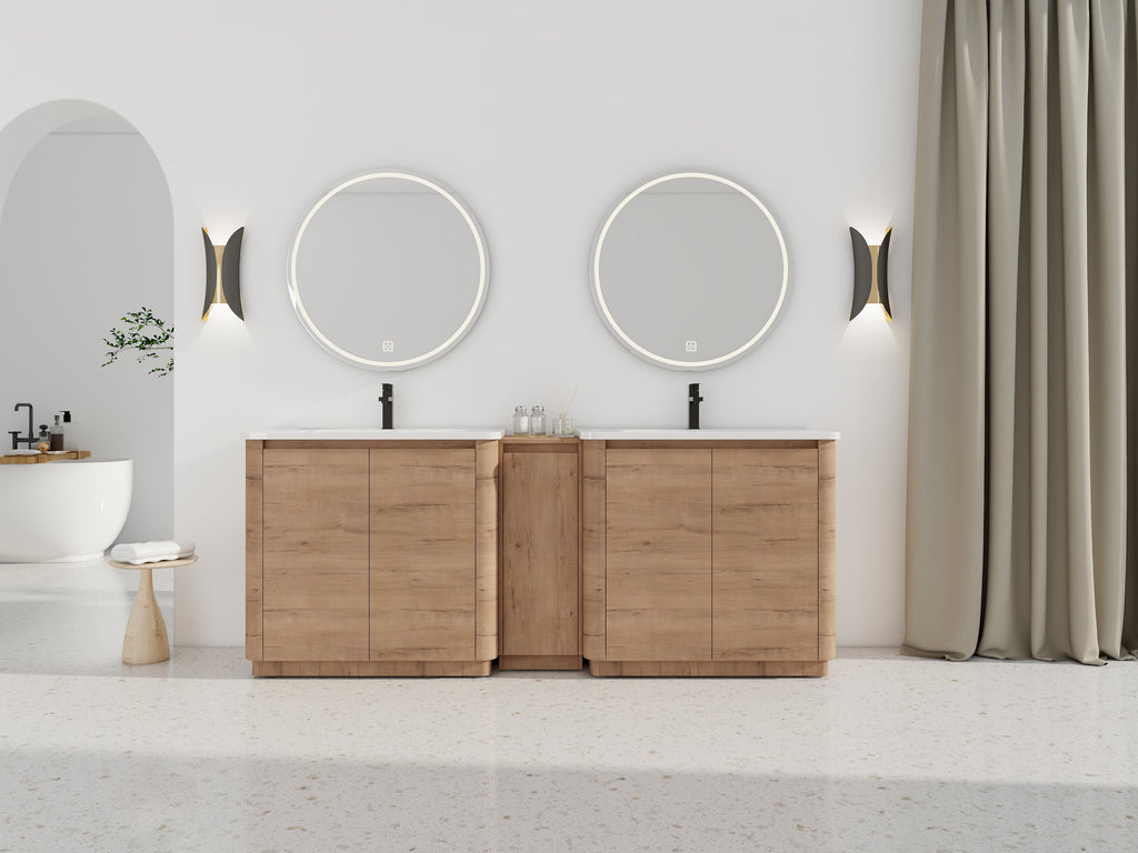 84'' Freestanding Bathroom Vanity with Ceramic Sink - Imitative Oak
