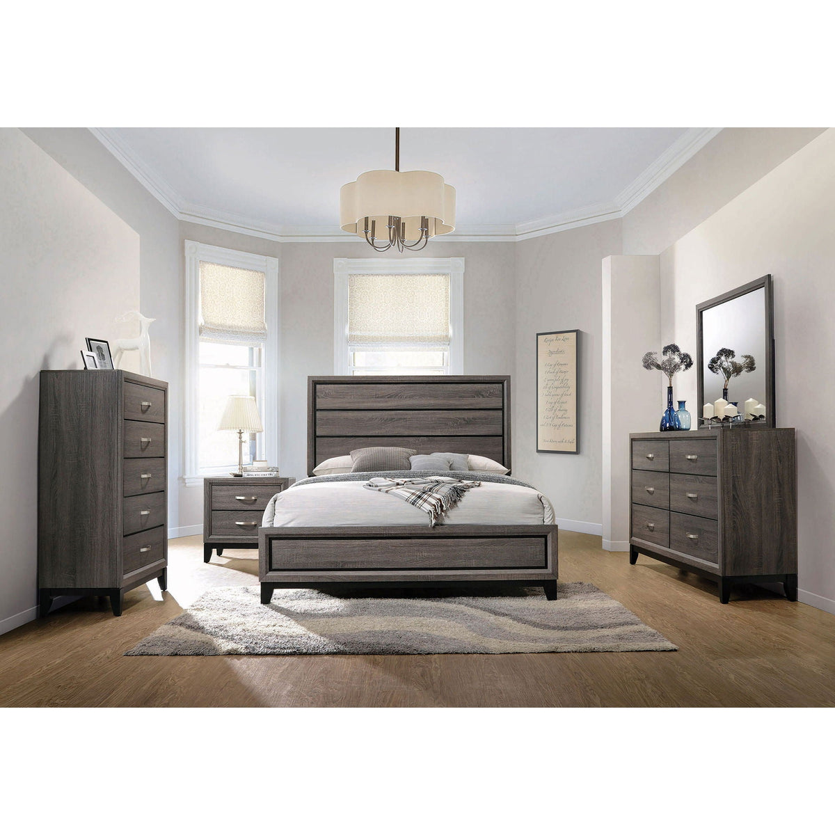 Smoke Gray 5 Drawer Chest with Solid Wood Construction - 5 Drawers