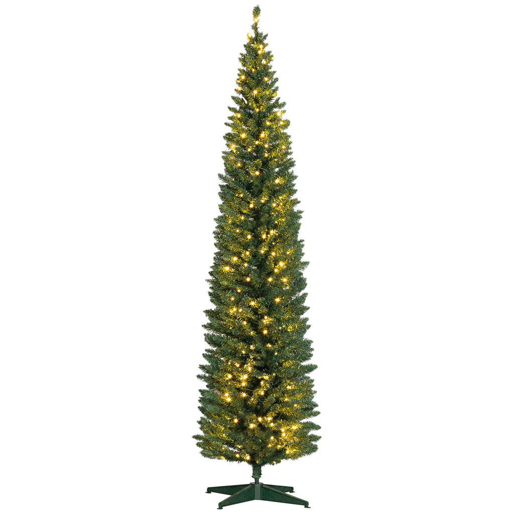 8' Slim Noble Fir Artificial Christmas Tree with Warm LED Lights - Green