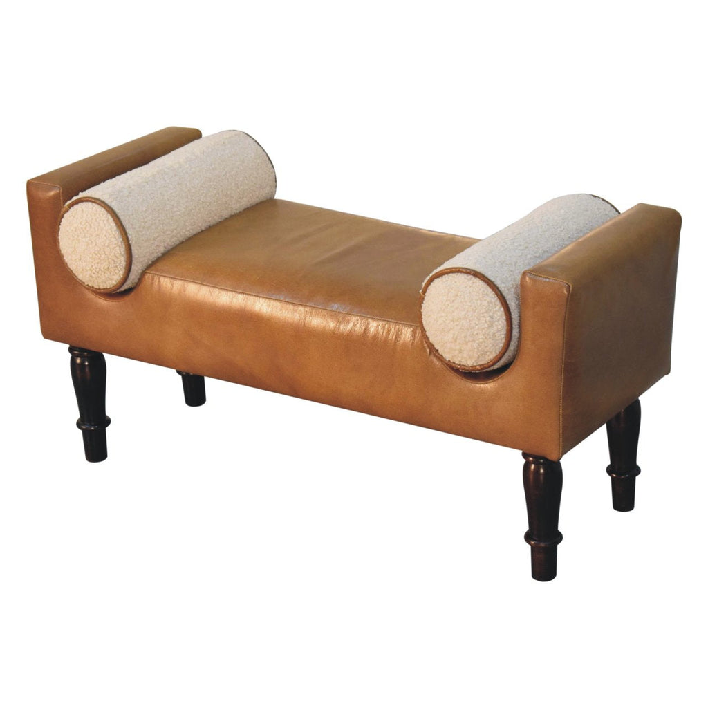 Solid Wood Chester Buffalo Bench with Buffalo Leather Upholstery