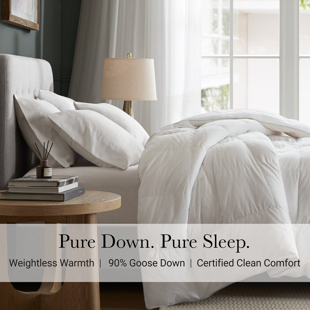 King/Cal King 100% Cotton Shell Comforter with Generous Sizing - White