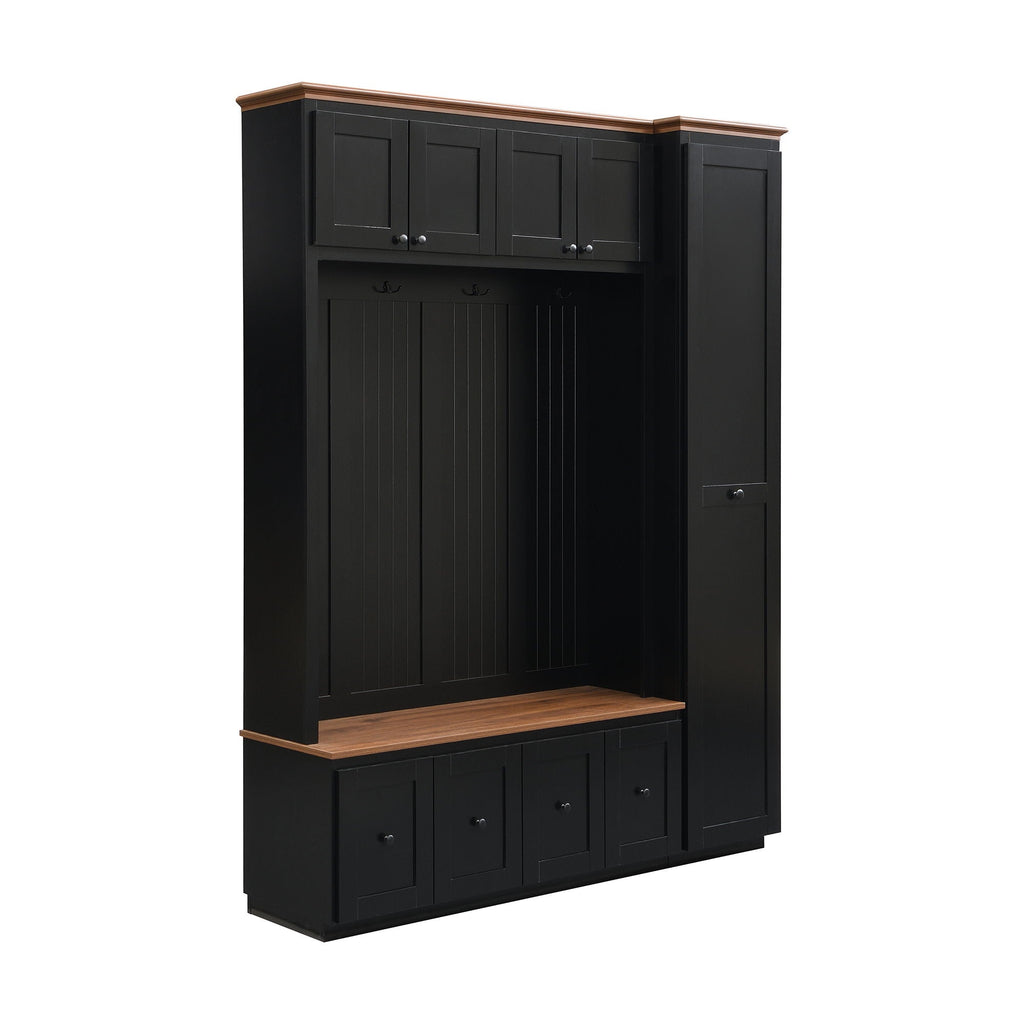 Entryway Hall Tree with Storage Bench and Cabinets – Black or White