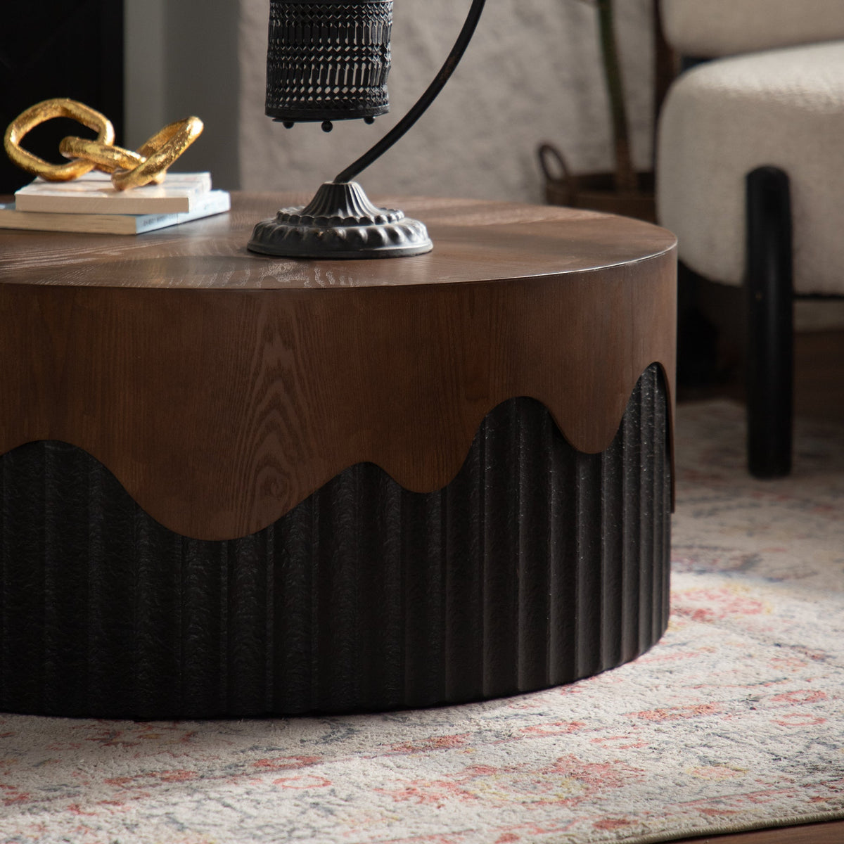 Handcrafted Round Coffee Table with Sturdy Design - Walnut