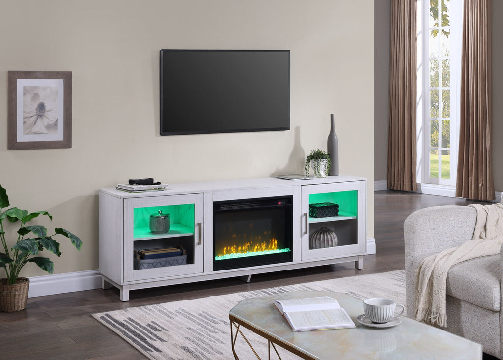 White Walnut Fireplace TV Stand Console with Integrated Heater - 70 Inch