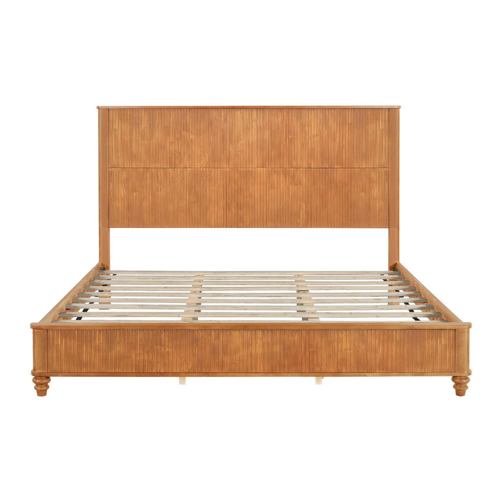 Platform Bed Frame with Tall Headboard - Solid Wood, Queen & King Sizes
