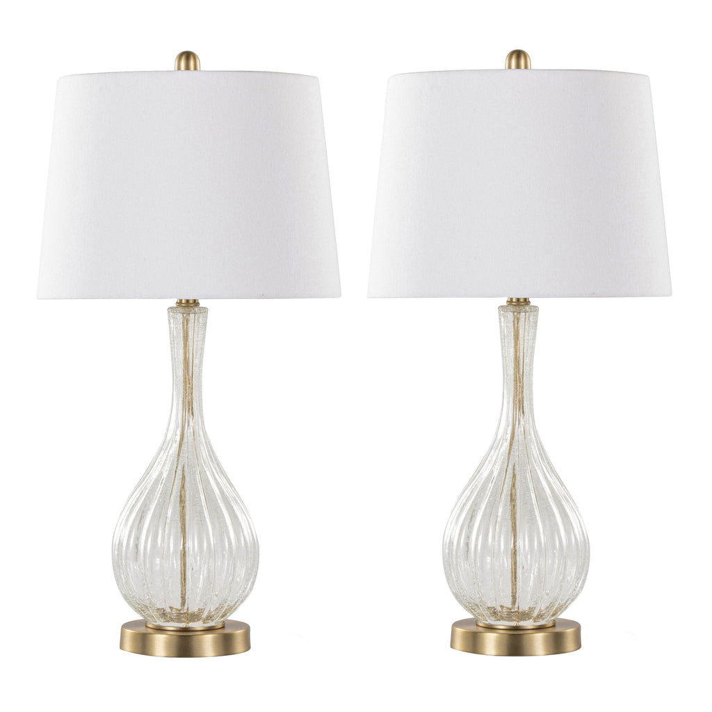 Contemporary Table Lamp Set with Crackle Glass - Gold or Dark Gray