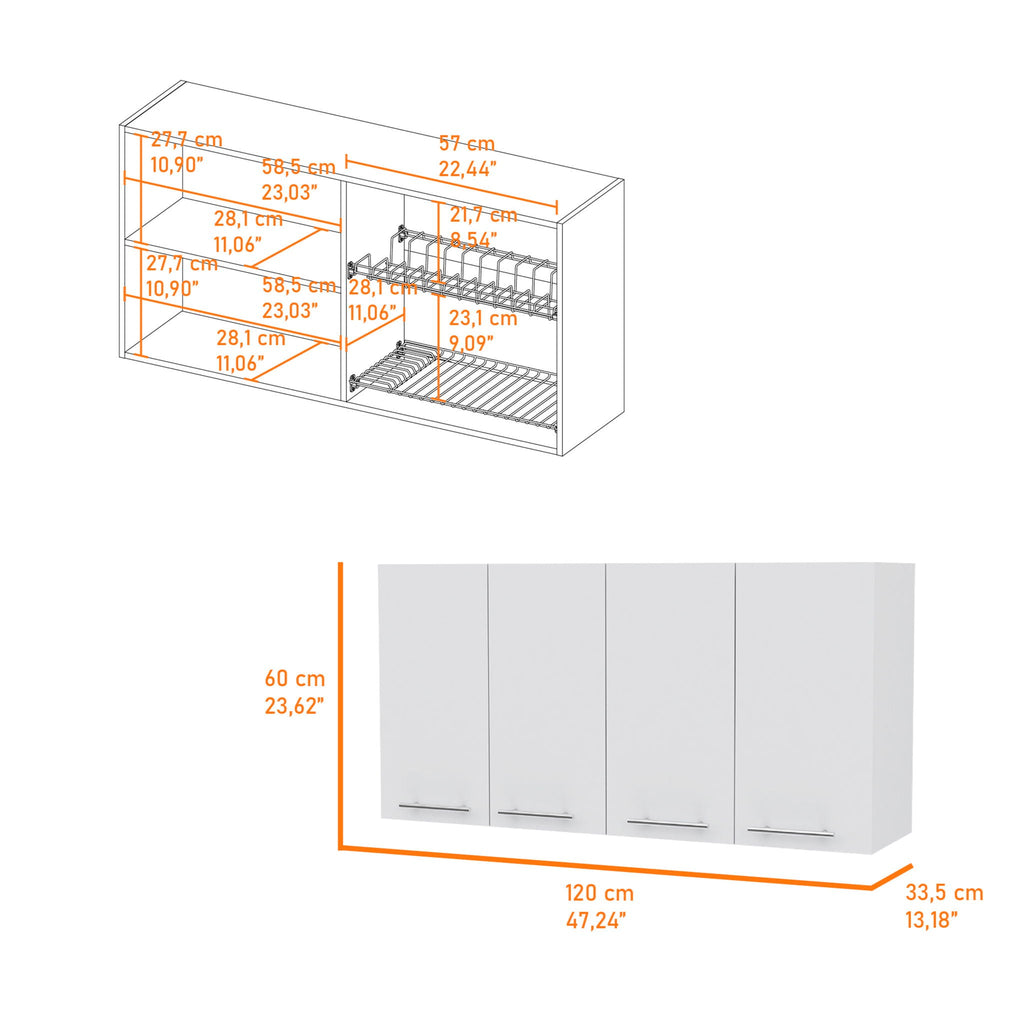 White Kitchen Cabinet Durham Four Doors with Generous Storage - White
