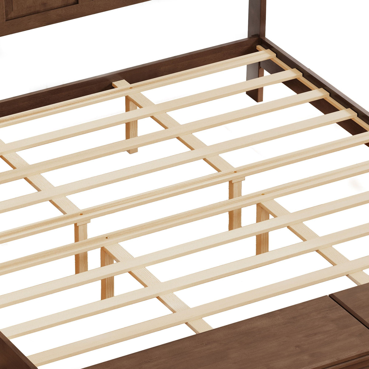 Sleigh Bed Frame with Tall Headboard and Storage Bench - Dark or Light Brown