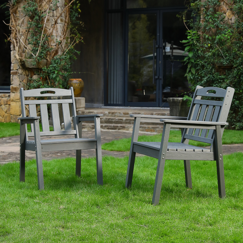 HDPE Outdoor Terrace Dining Chair Set with Ergonomic Design - Gray or Black
