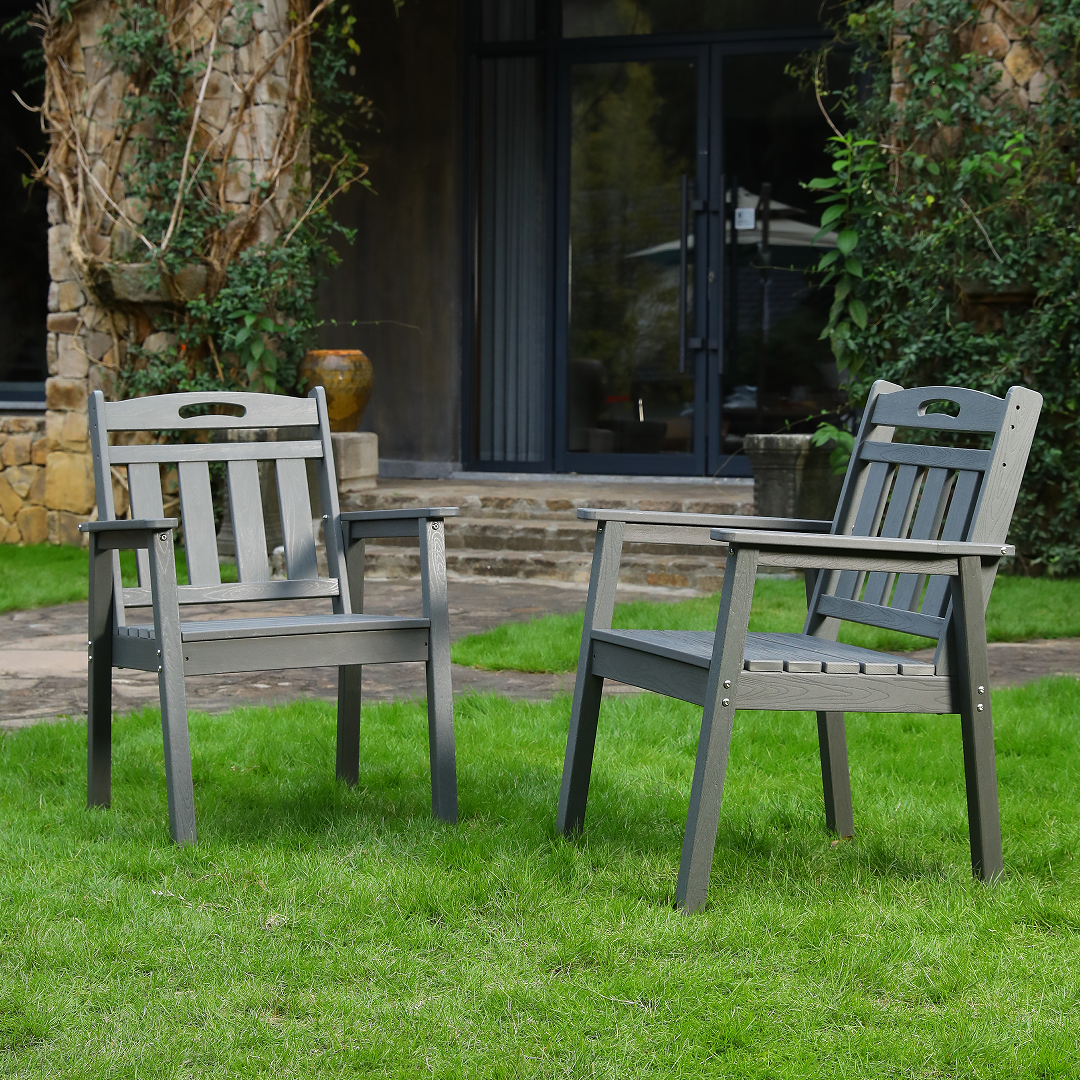 HDPE Outdoor Terrace Dining Chair Set with Ergonomic Design - Gray or Black