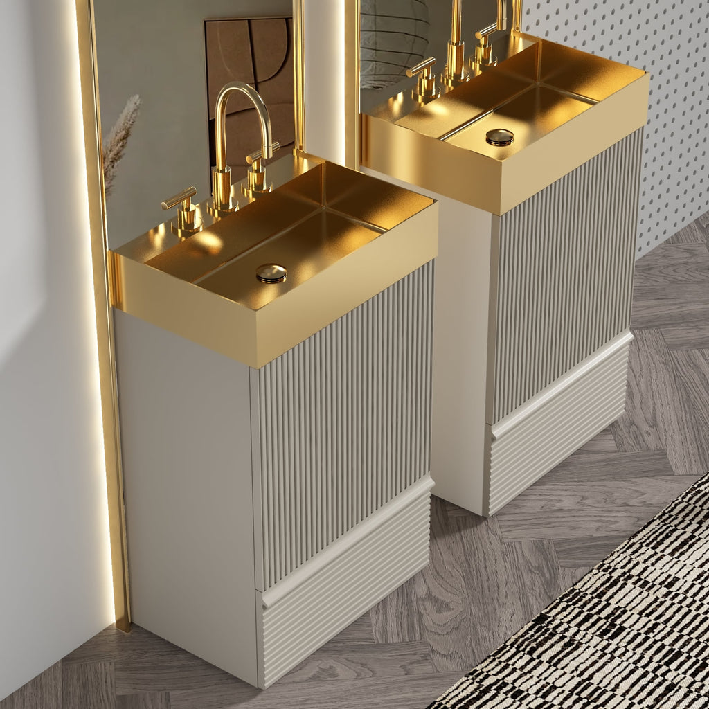Gada 20" Striped Bathroom Vanity with Soft-Closing Features - Beige Grey Stripe