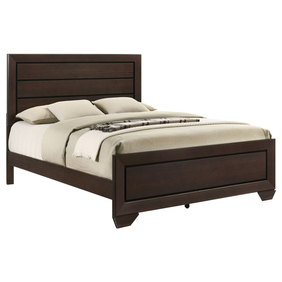 Queen Panel Bed with Structured Panels - Dark Brown