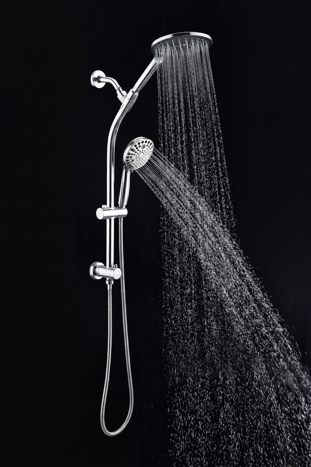 High Pressure Dual Shower Head Set with Adjustable Slide Bar - Silver