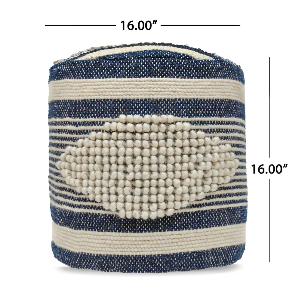 Handcrafted Cylindrical Pouf with Wool Upholstery - Dark Green, Black or Blue
