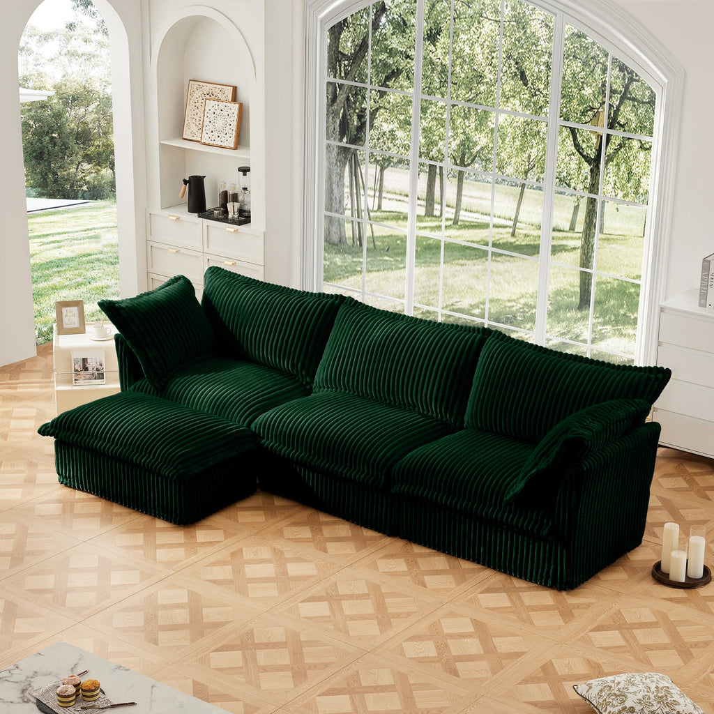 L-Shaped Slipcovered Sectional Sofa Couch with Washable Covers - Green or Cream