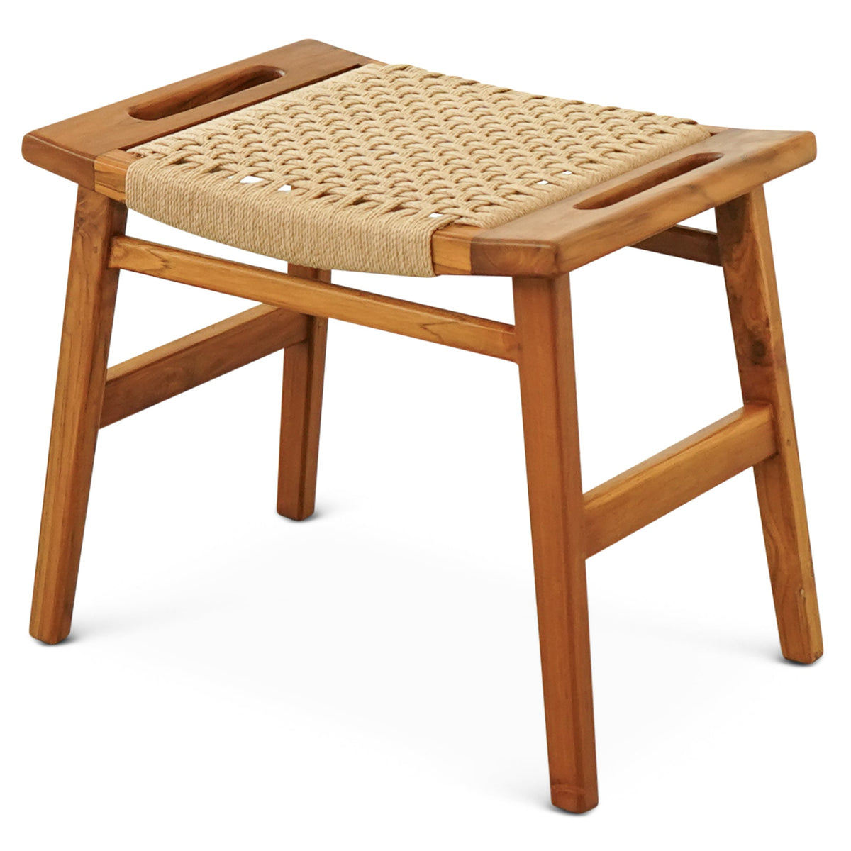 Rustic Solid Wood Loom Stool with Durable Paper Rope Seat - Natural