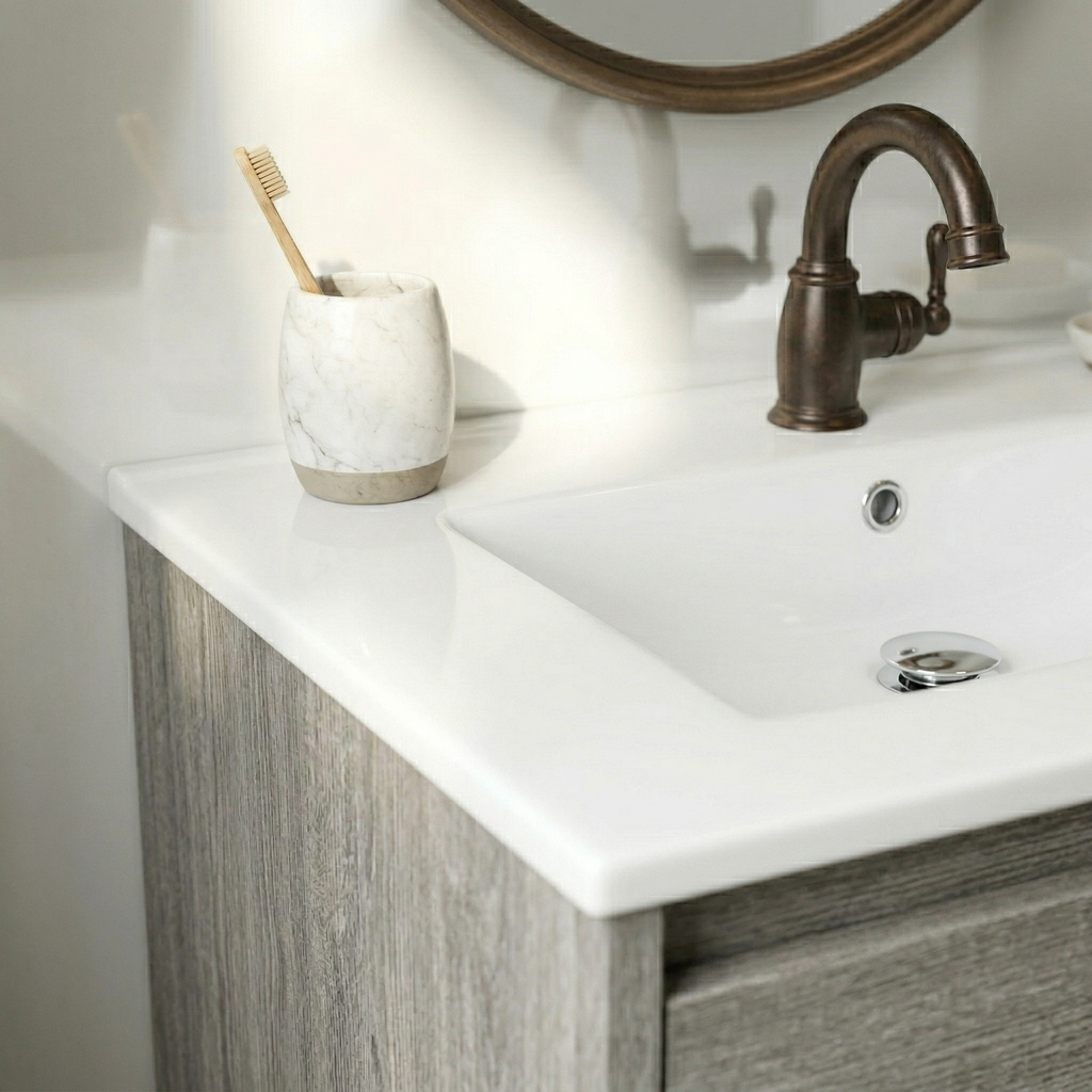 24" Ceramic Drop-In Bathroom Vessel Sink with Single Faucet Hole - White