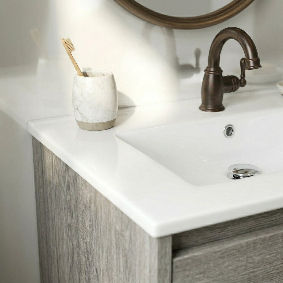 24" Ceramic Drop-In Bathroom Vessel Sink with Single Faucet Hole - White