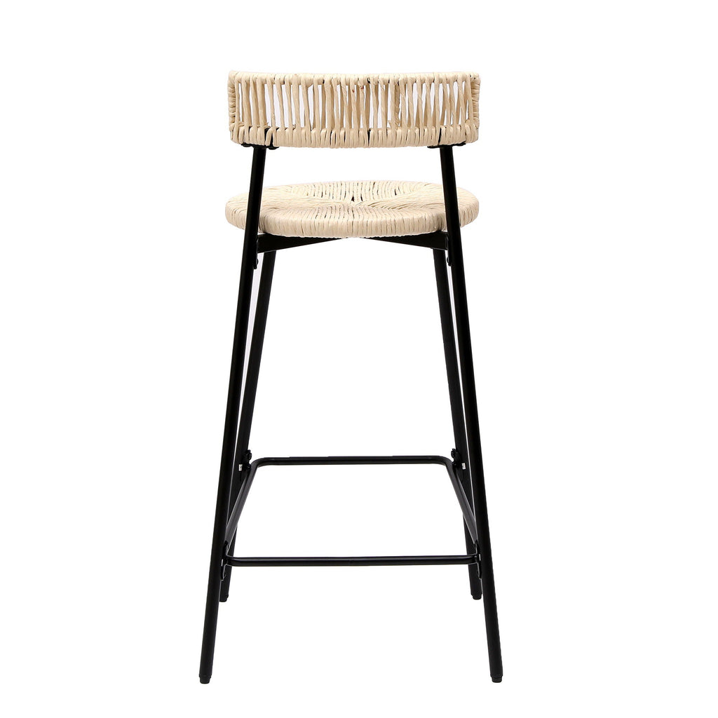 Boho Style Handwoven Paper Rope Counter Stools with Rubber Wood Frame - Light Brown or Beige