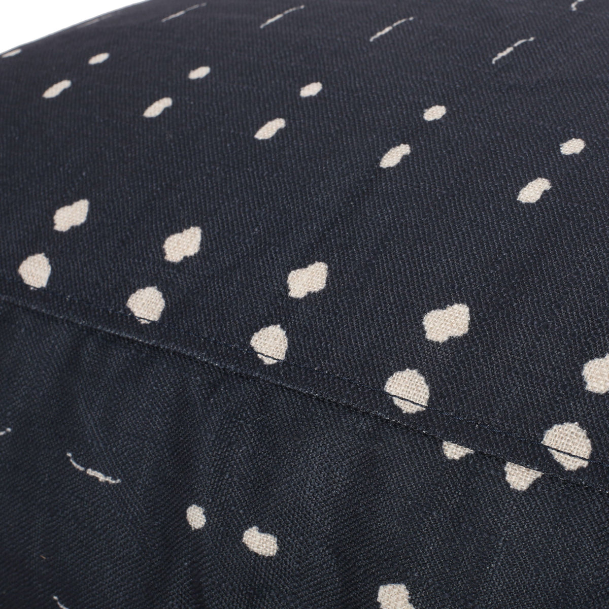 Fabric Square Pouf Ottoman with Polystyrene Beads - Dark Blue / White