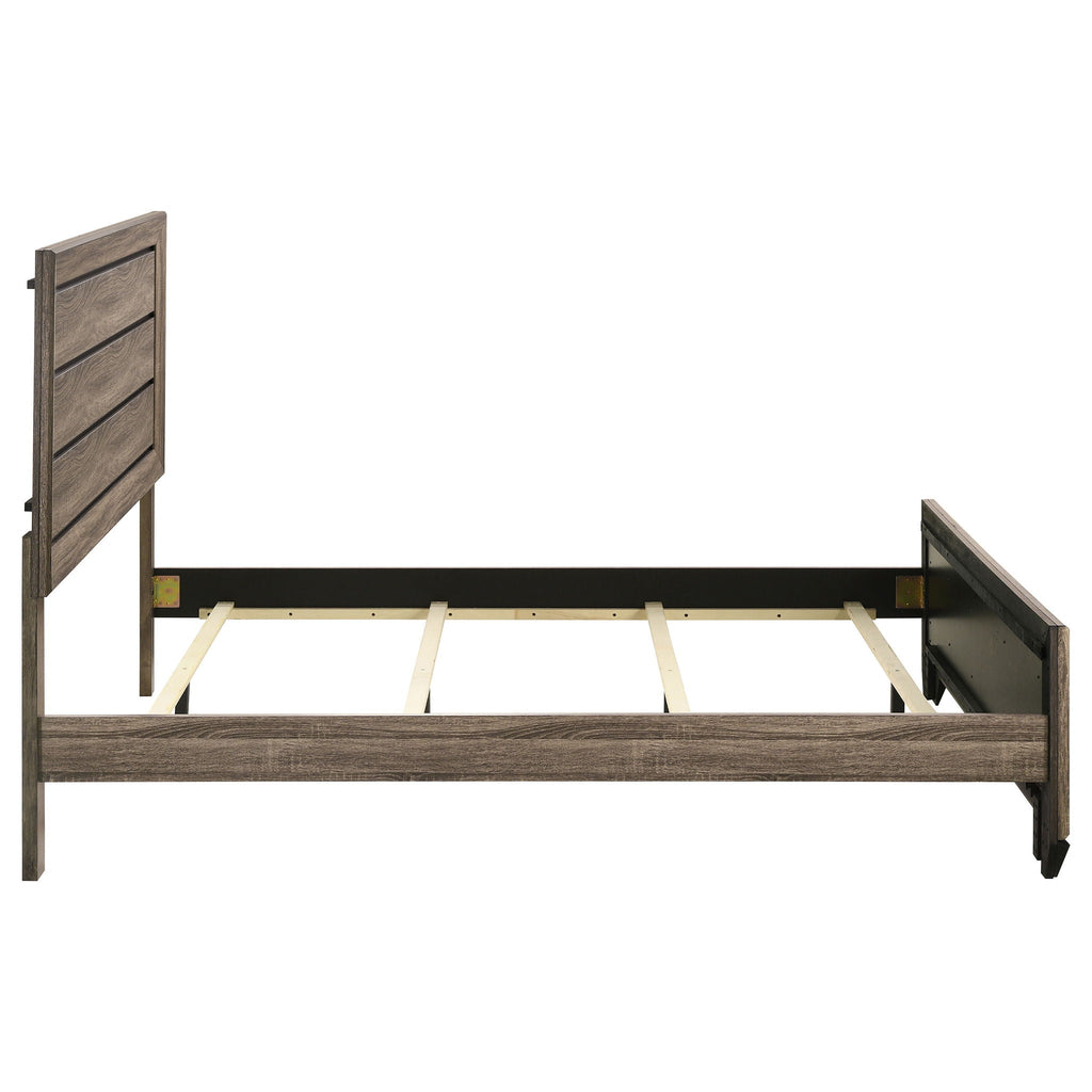 Oatfield Panel Bed with Slatted Design - Dark Brown