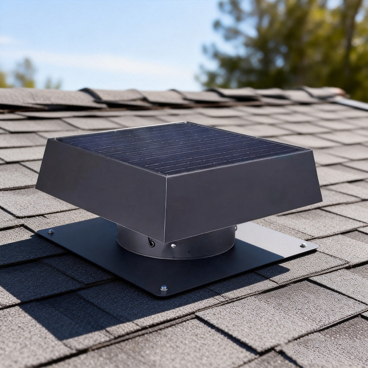 12" Flush Mount Solar Attic Vent with Dual Power Roof Exhaust Fan - Black