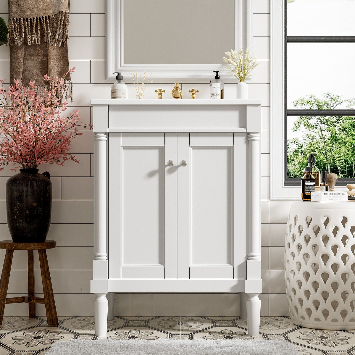 Bathroom Vanity With Top Sink and Two-Tier Storage Cabinet - Multiple Colors