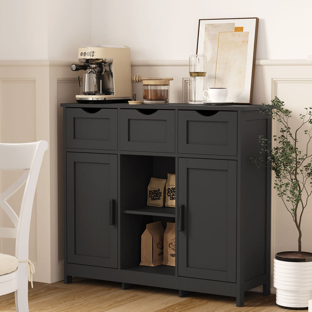Wood Storage Sideboard with Drawers and Adjustable Shelves - White or Black