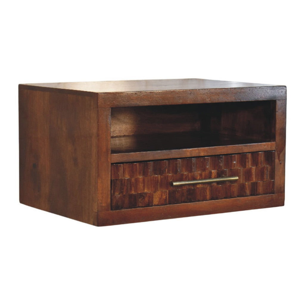 Solid Wood Cadiz Textured Bedside Table with Carved Detailing - Chestnut