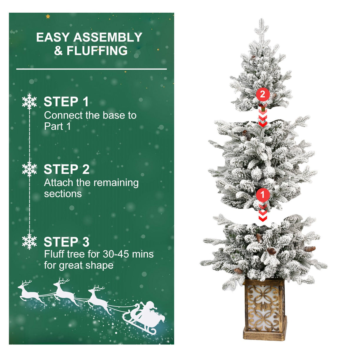 4FT Flocked Christmas Tree with Multicolour LED Lights - Multicolour