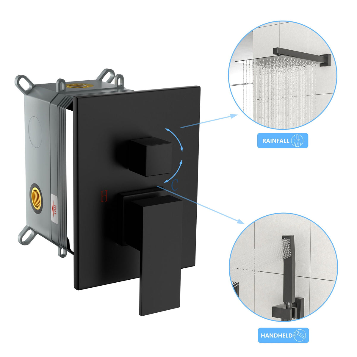 Modern Shower System with Adjustable Slide Bar - Black or Gray