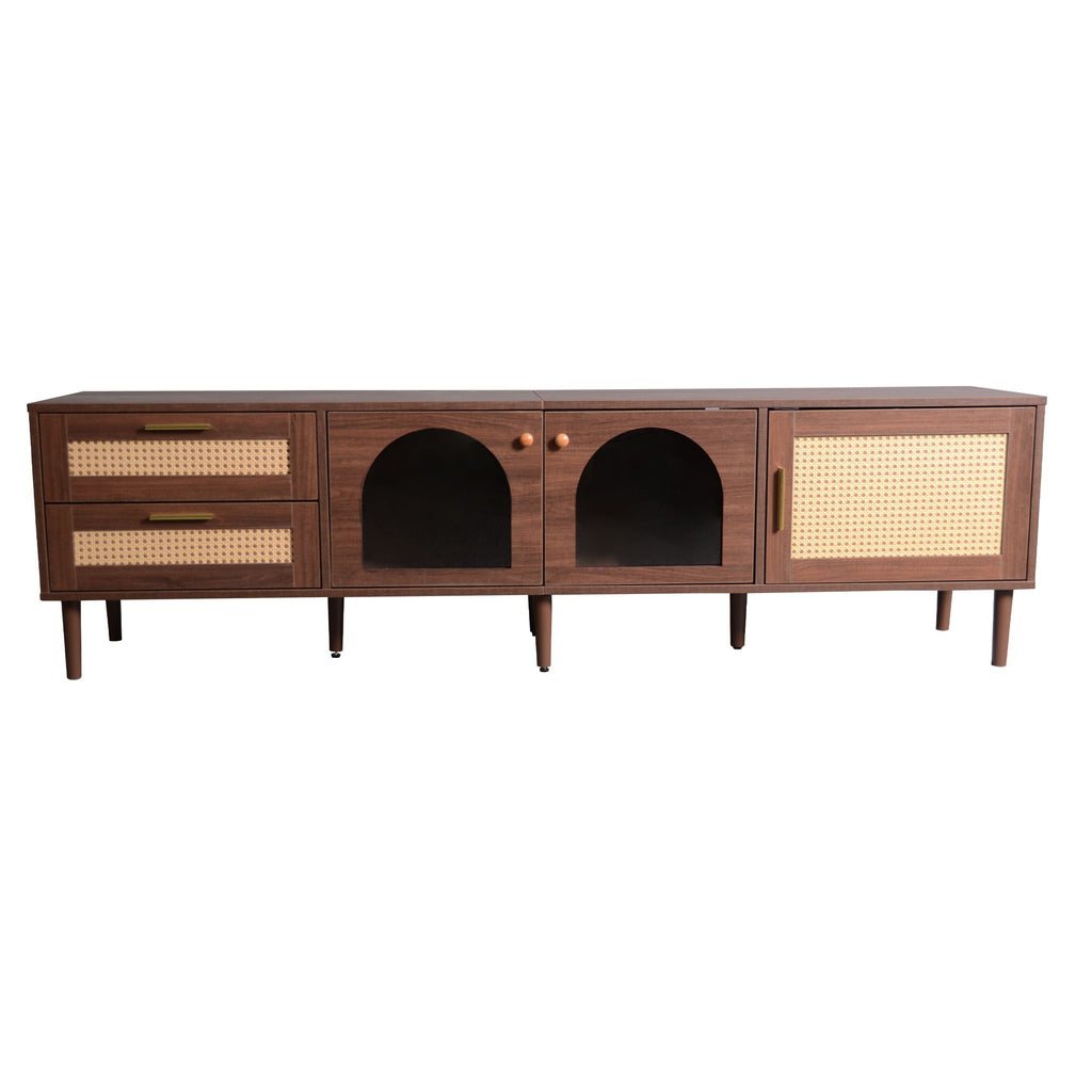 TV Stand With 3 Cabinets & 2 Drawers with LED Light - Dark Brown