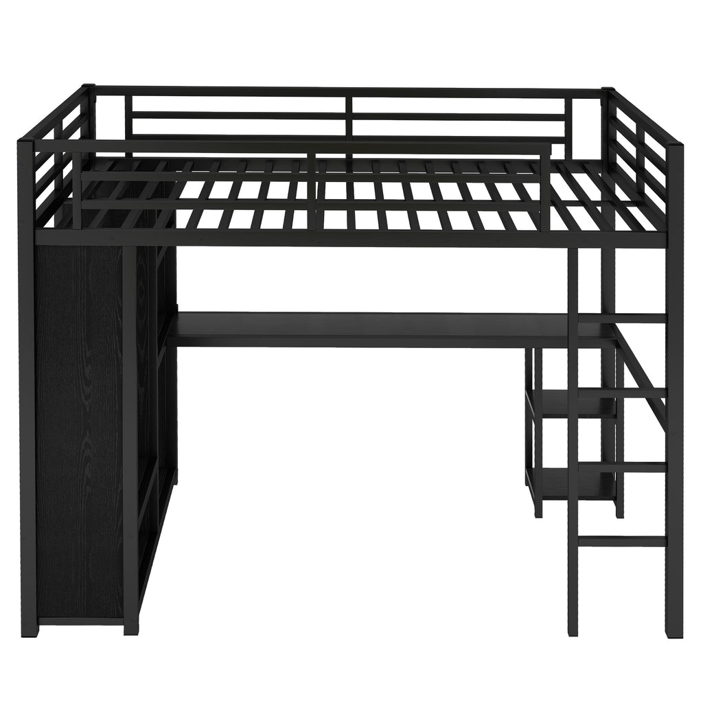 Full Size Loft Bed with Built-in Wardrobe and Desk