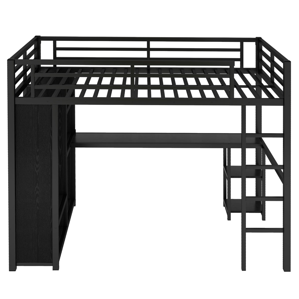 Full Size Loft Bed with Built-in Wardrobe and Desk