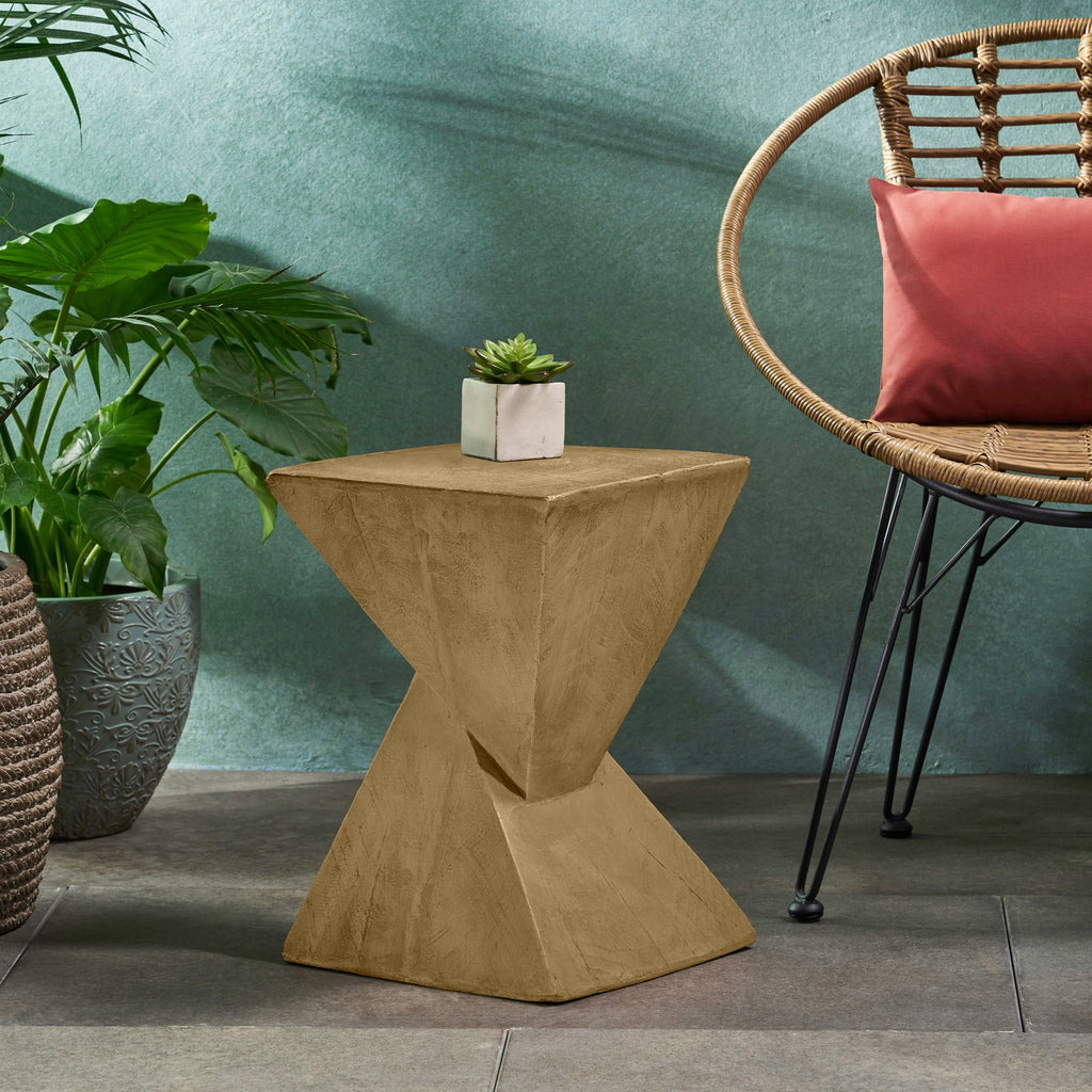 TESS Modern Side Table with Hourglass Design - Wood-Like Finish