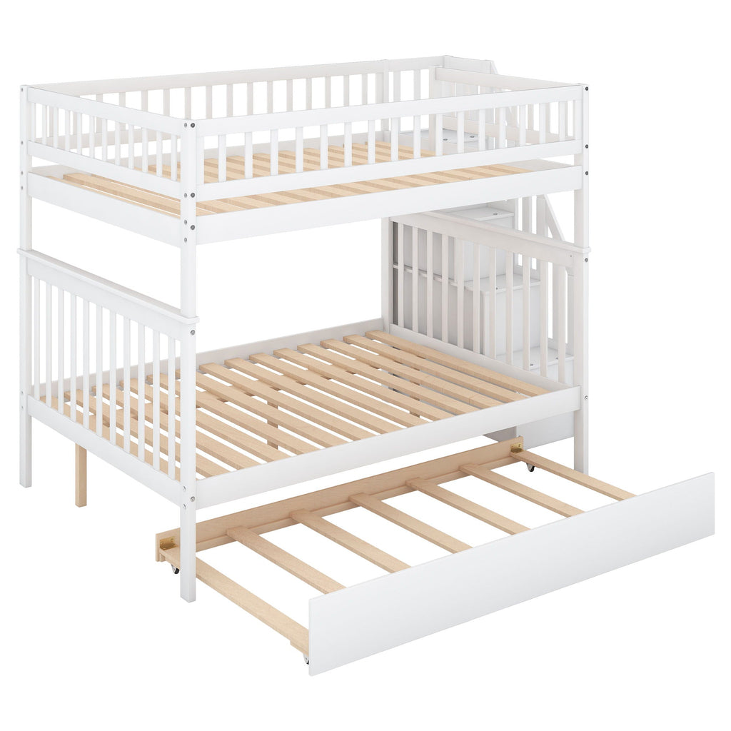 Bunk Bed with Staircase and Storage Options - Dark Gray or White