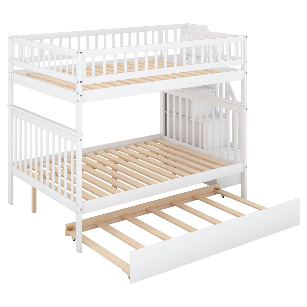 Bunk Bed with Staircase and Storage Options - Dark Gray or White