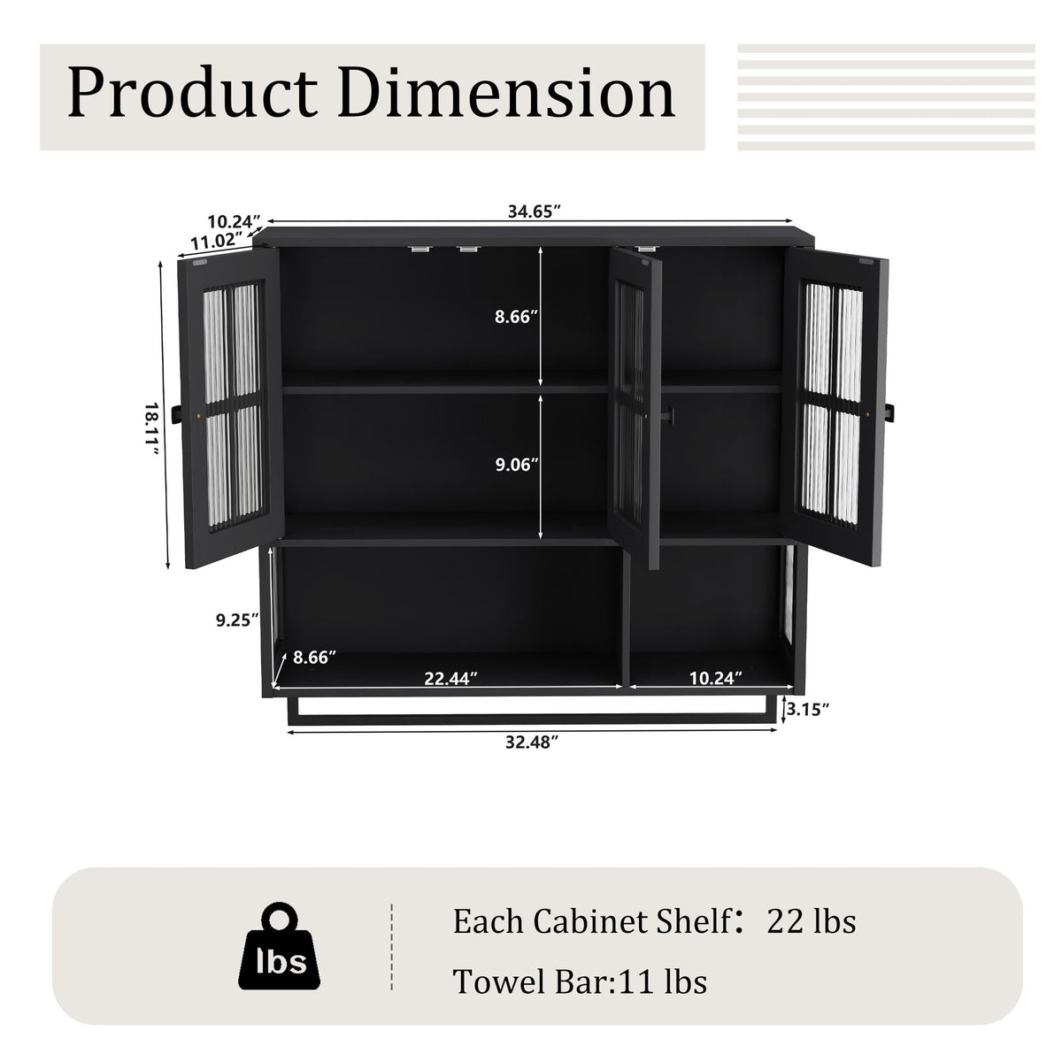 3 Door Wall Cabinet With Glass Door And Towel Bar