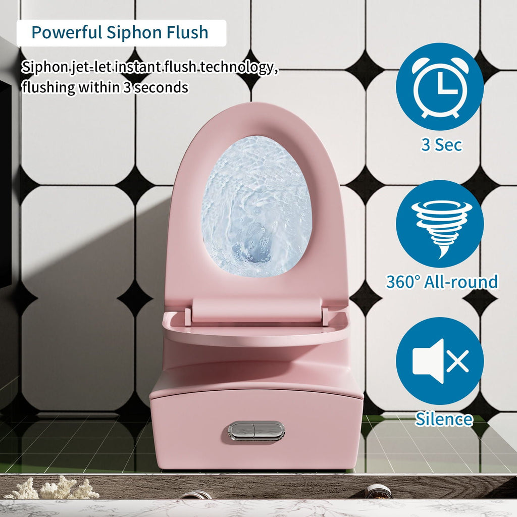 1 Piece Toilet with Tornado Flush and Dual Flush - ADA Height Chair - Gray, Pink, or Black