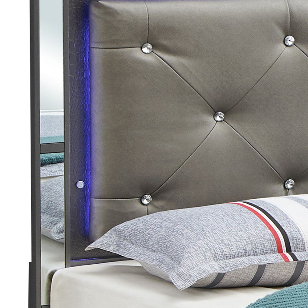 Full Upholstered Bed with LED Headboard Accent - Metallic Black