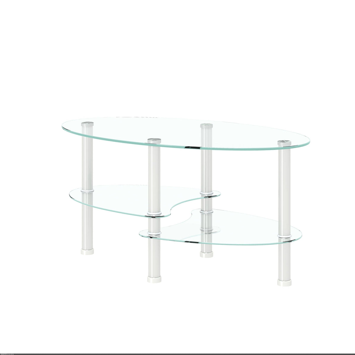 Transparent Oval Glass Coffee Table with 3-Layer Tempered Glass - White or Light Brown