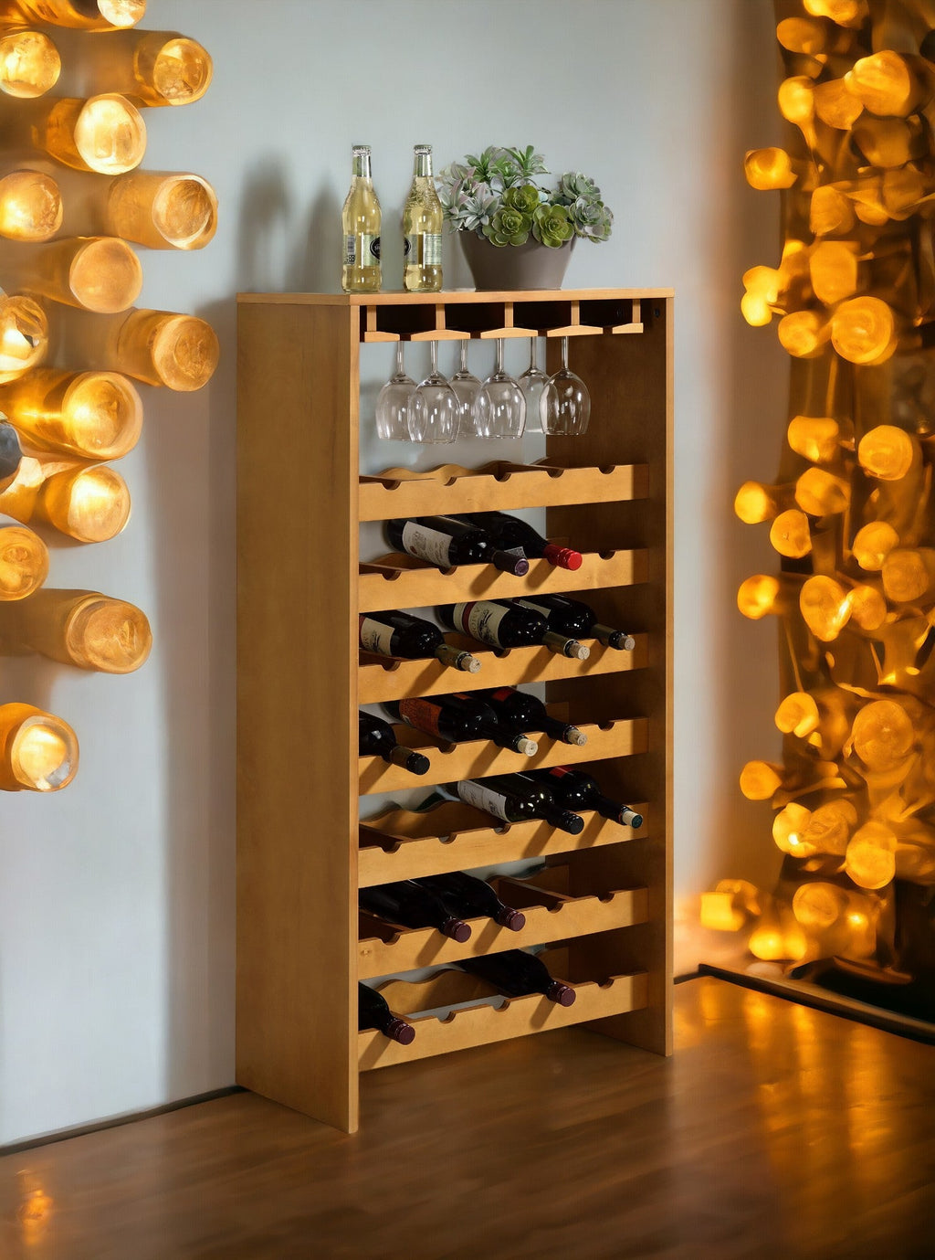 Hanzi Built-in Wine Rack with Stemware Holders - Particle Board